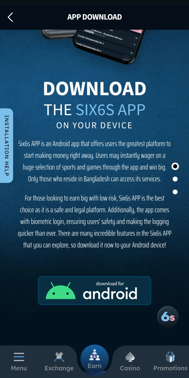 Download the Six6s Casino app on your Android device.